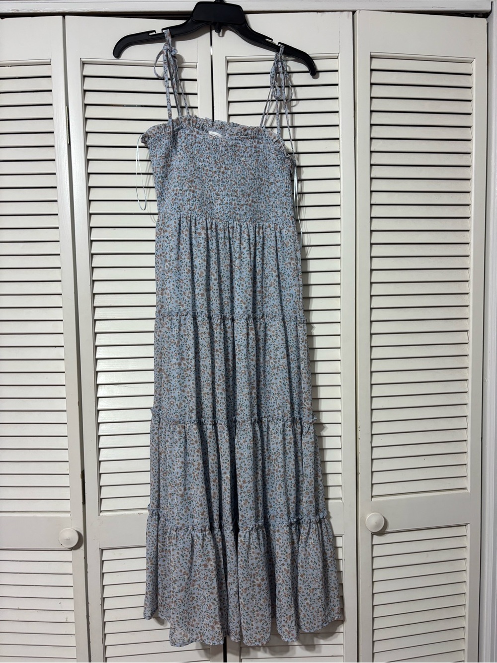 Altar'd State Light Blue Floral Tiered Maxi with Tie Straps